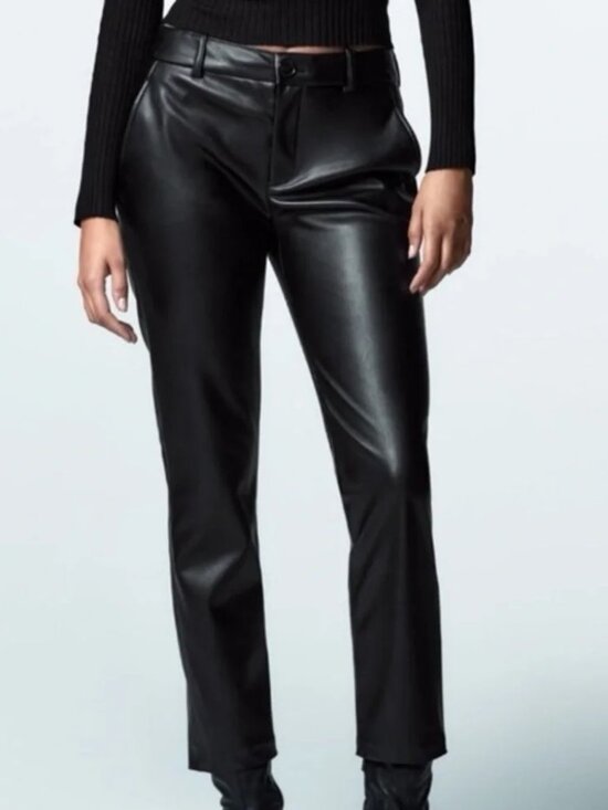 Zara Pants - Zara Black Faux Leather Straight Leg Pants Size US 2 EUR 34